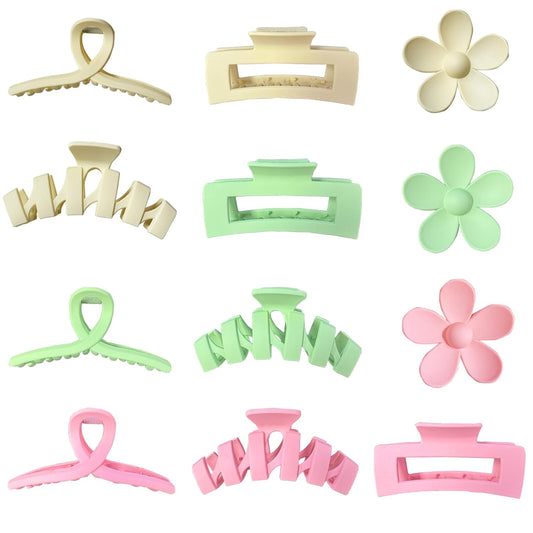 12-Piece Colorful Claw Clip Set – Multi-Shape, Non-Slip Hair Clips for Women & Girls 