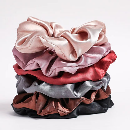 6-Piece Women'S Pure Color Satin Large Scrunchie Daily Simple Atmospheric Set