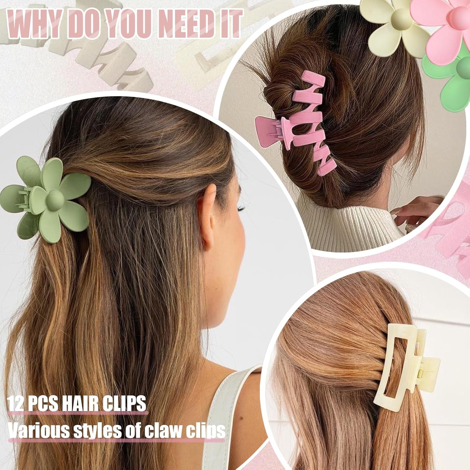 12-Piece Colorful Claw Clip Set – Multi-Shape, Non-Slip Hair Clips for Women & Girls 