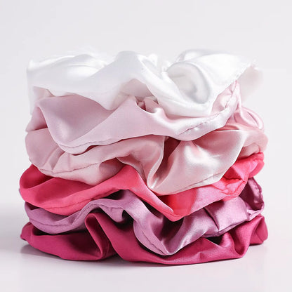 6-Piece Women'S Pure Color Satin Large Scrunchie Daily Simple Atmospheric Set
